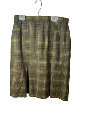 Dunedin Vintage Scotland Plaid Green Midi Skirt Pure New Wool size 16 as is**